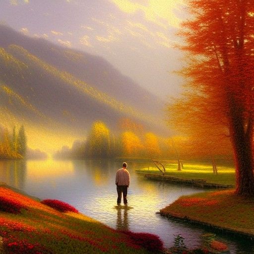 Autumn Lake: Ethereal Oil Painting Landscape
