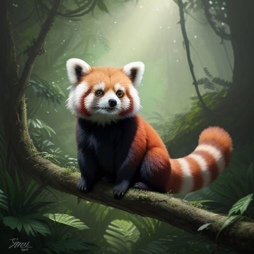 Red Panda in Mystical Forest: Splash Art Style