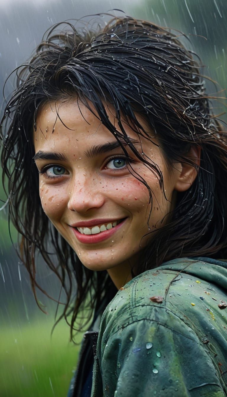 Whimsical Portrait of a Woman in the Rain