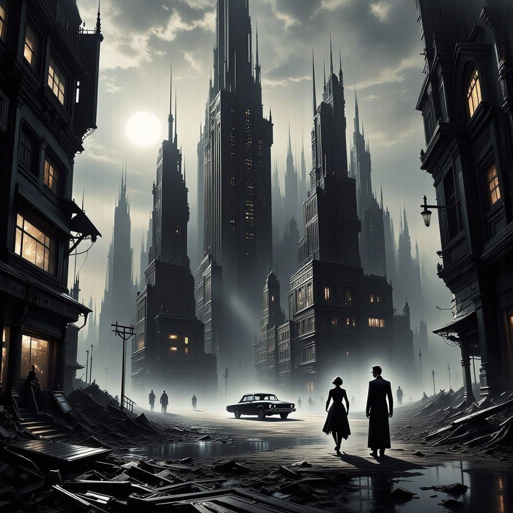 Sunless City Without Light in Retro Future Style