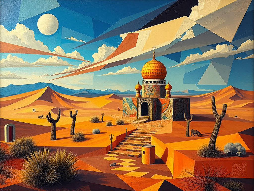 Desert Reunion in Cubist Art Deco Style