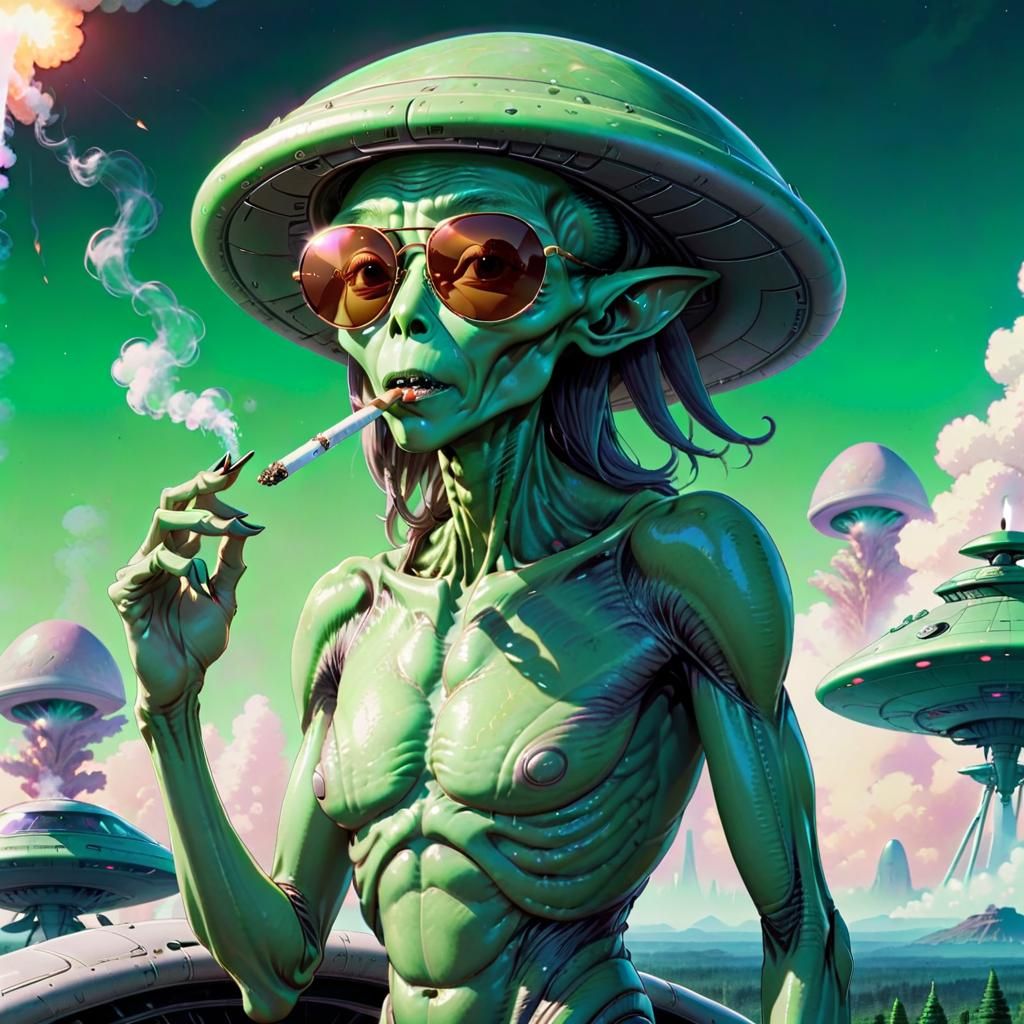 Alien Smoker at Universal Hud in Ghibli Anime Style