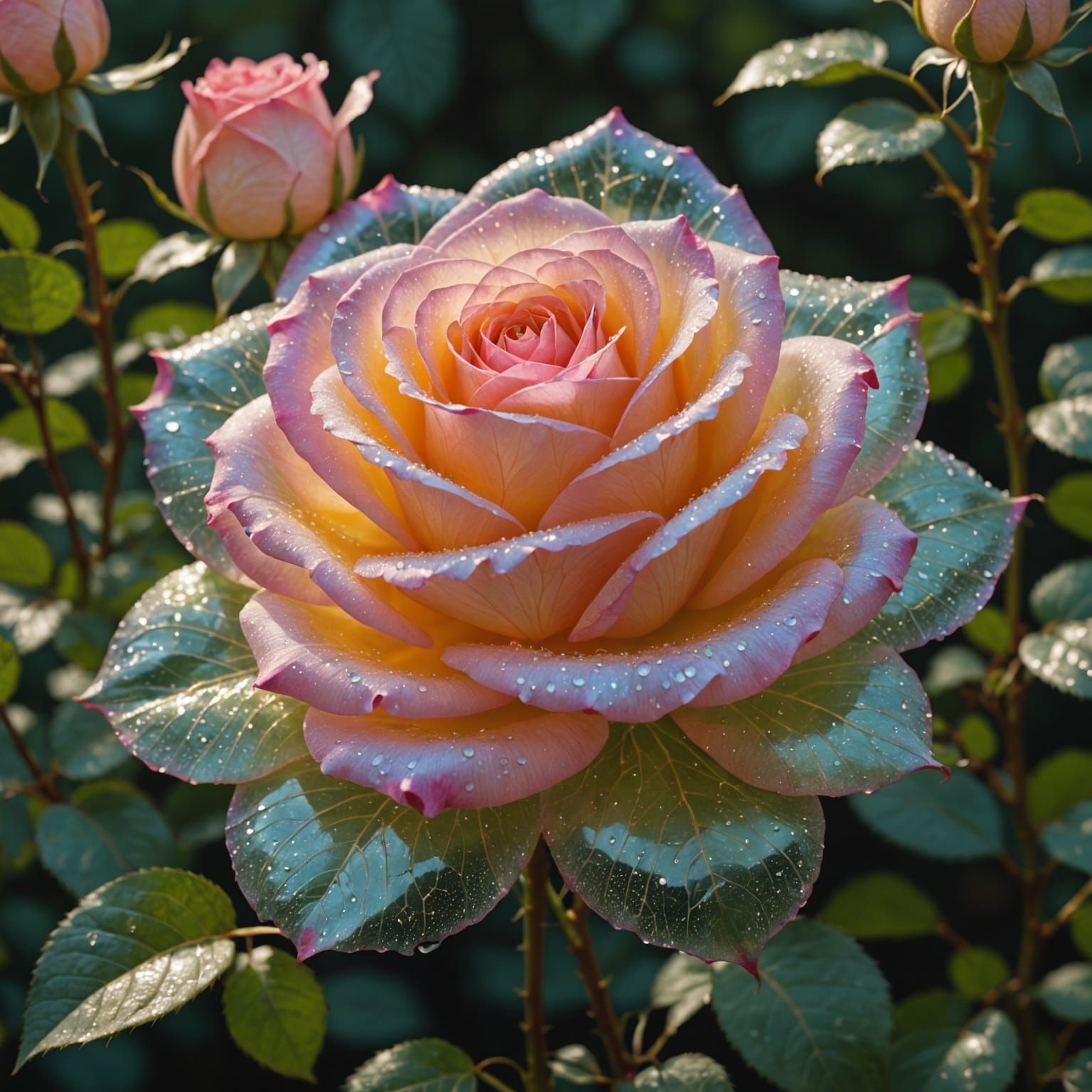 Glowing Spider-Silk Rose with Morning Dew