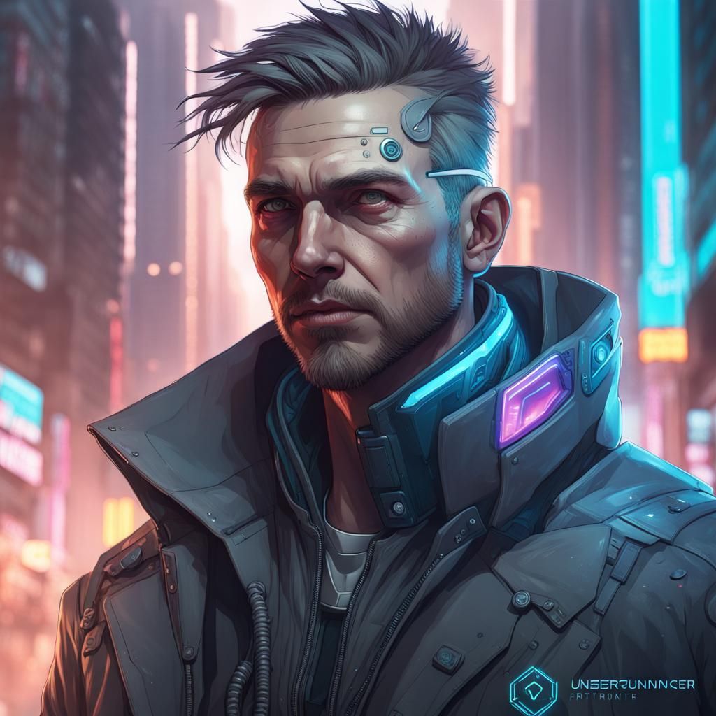 Cyberpunk Netrunner Character Portrait in High Resolution