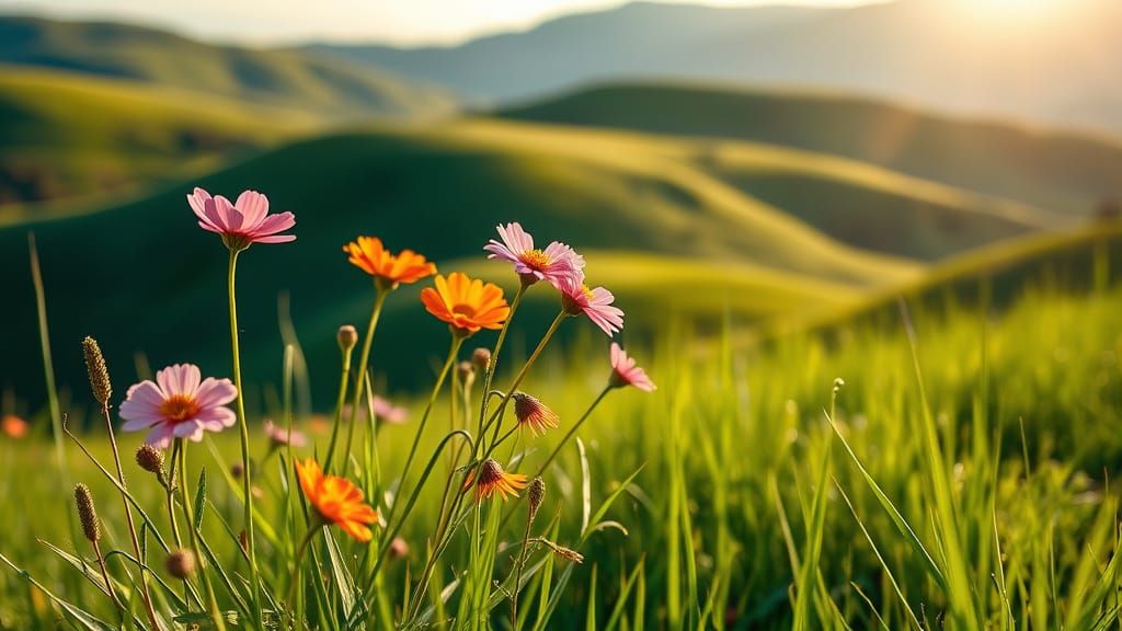 Spring Flowers and Green Hills, National Geographic Photogra...