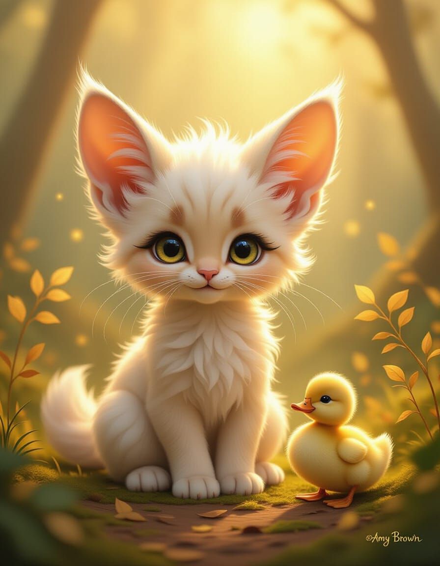 Cute Baby Sphinx in Magical Forest