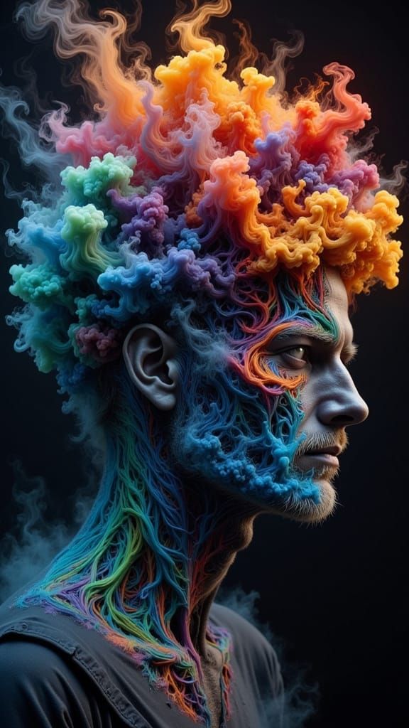 Fractal Smoke Man with Bioluminescent Canopy