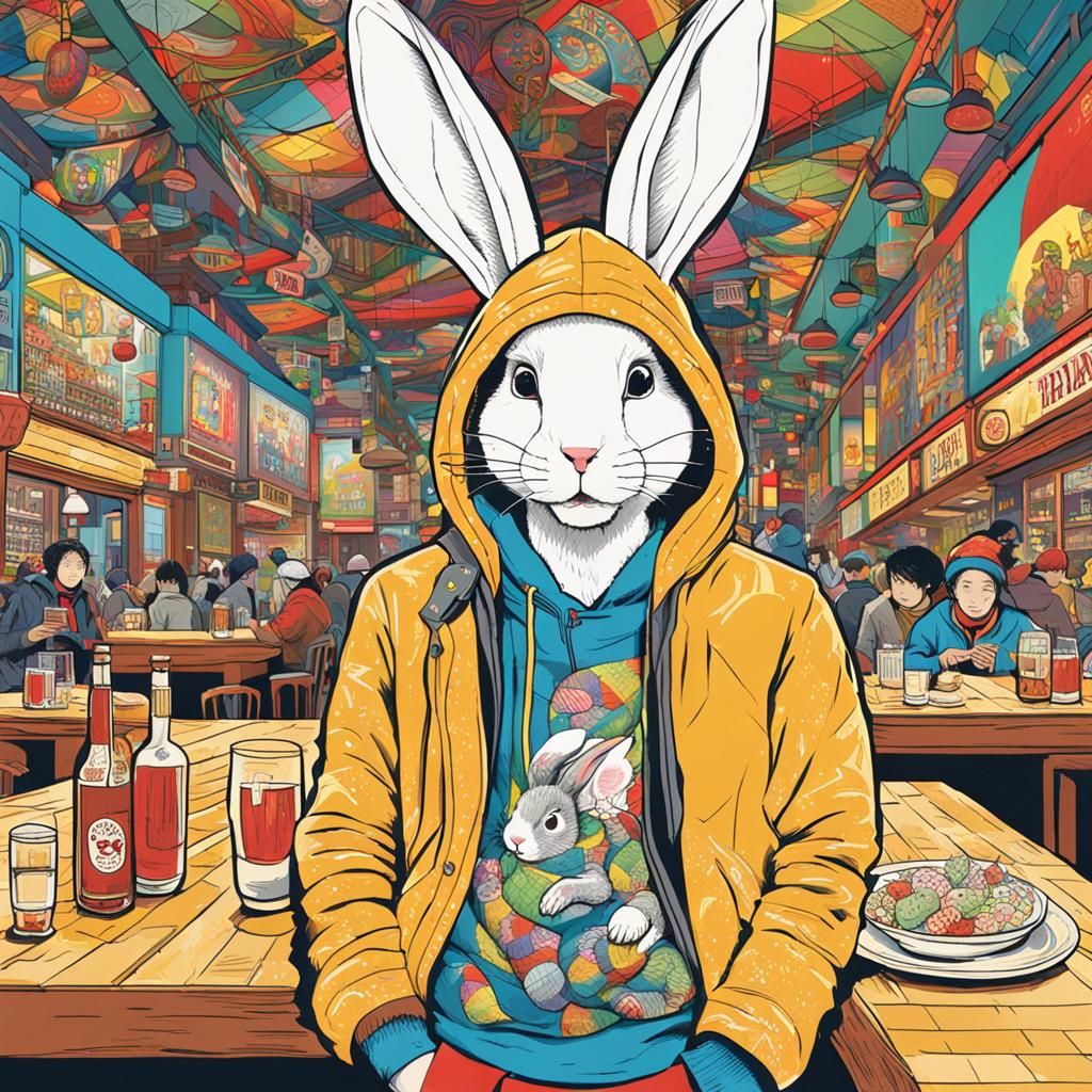 Boy in Rabbit Hood: Japanese Folklore Illustration