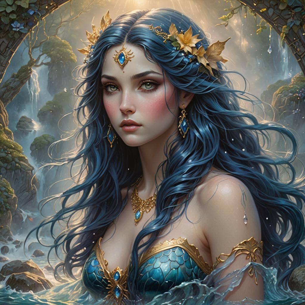 Ethereal Water Nymph with Gemstone Tattoos