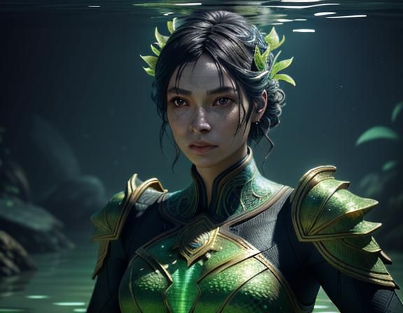 Underwater Amphipioid in Ancient Ruins: 3D Game Art