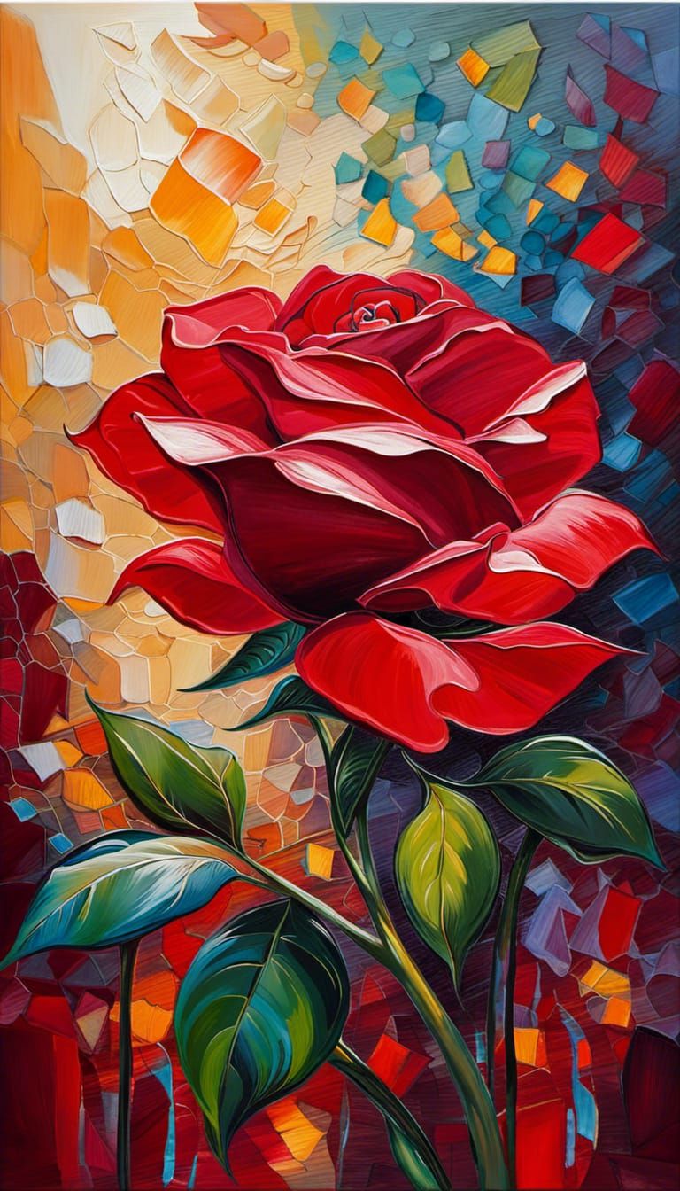 Voluminous Red Rose Impasto Painting