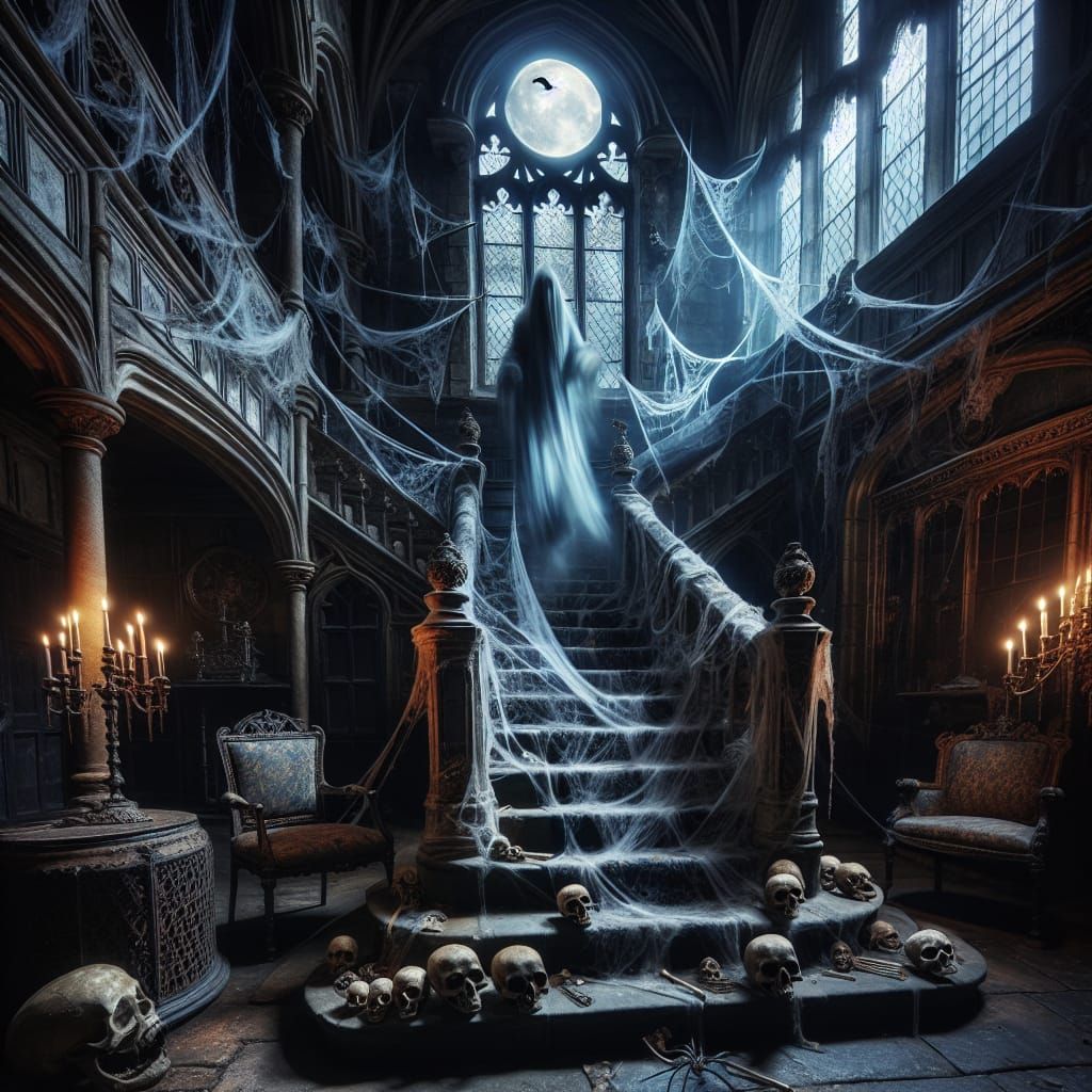 Spooky Halloween Night in Abandoned Medieval Manor