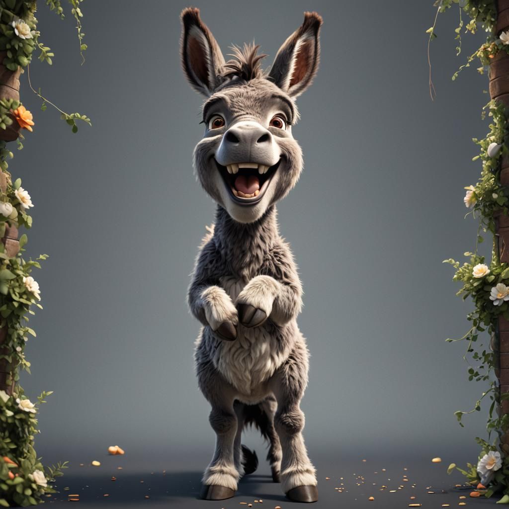 Adorable Fluffy Donkey, Pixar-Inspired 3D Rendering