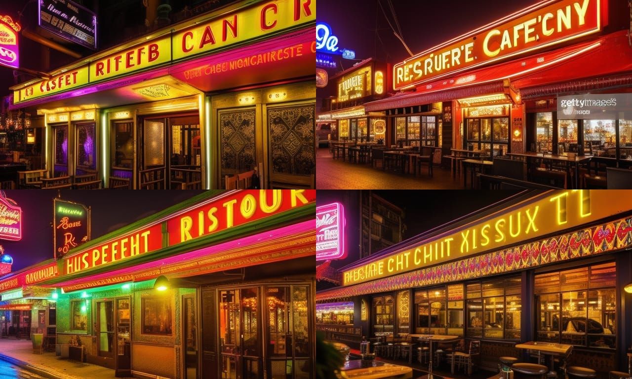 Hyperrealistic Night Cafe Restaurant in Cinematic Lighting