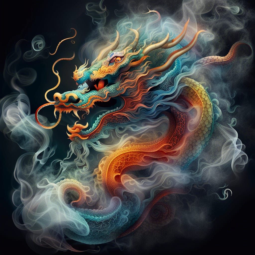 Mystical Chinese Dragon Made of Colorful Smoke
