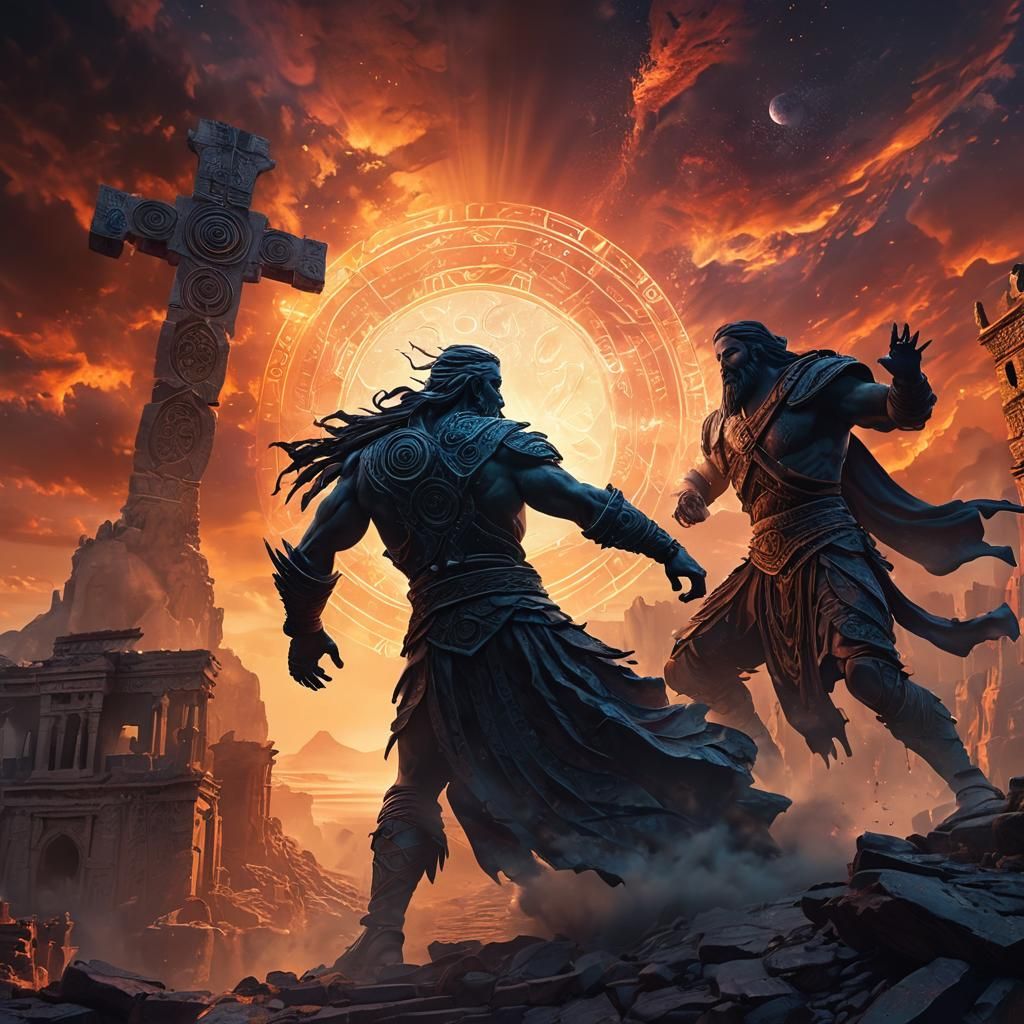 Titans of Creation in Ancient City: Digital Matte Painting