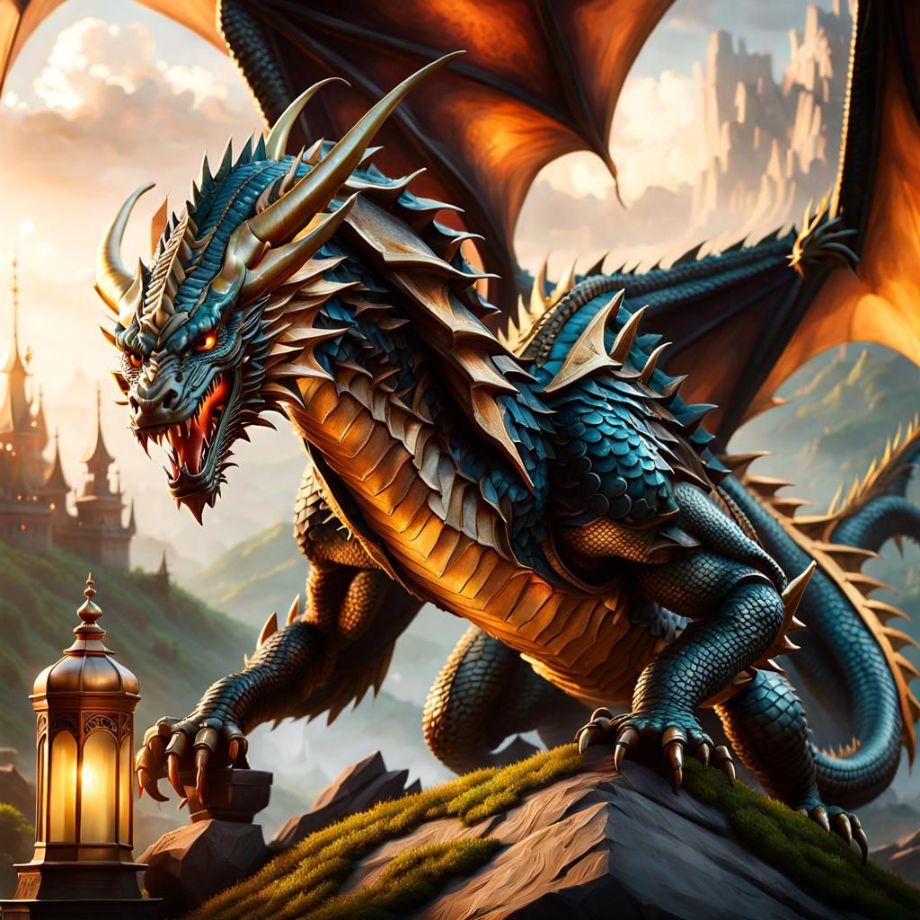Dragon Guarding Dungeon: Hyperrealistic Detailed Art