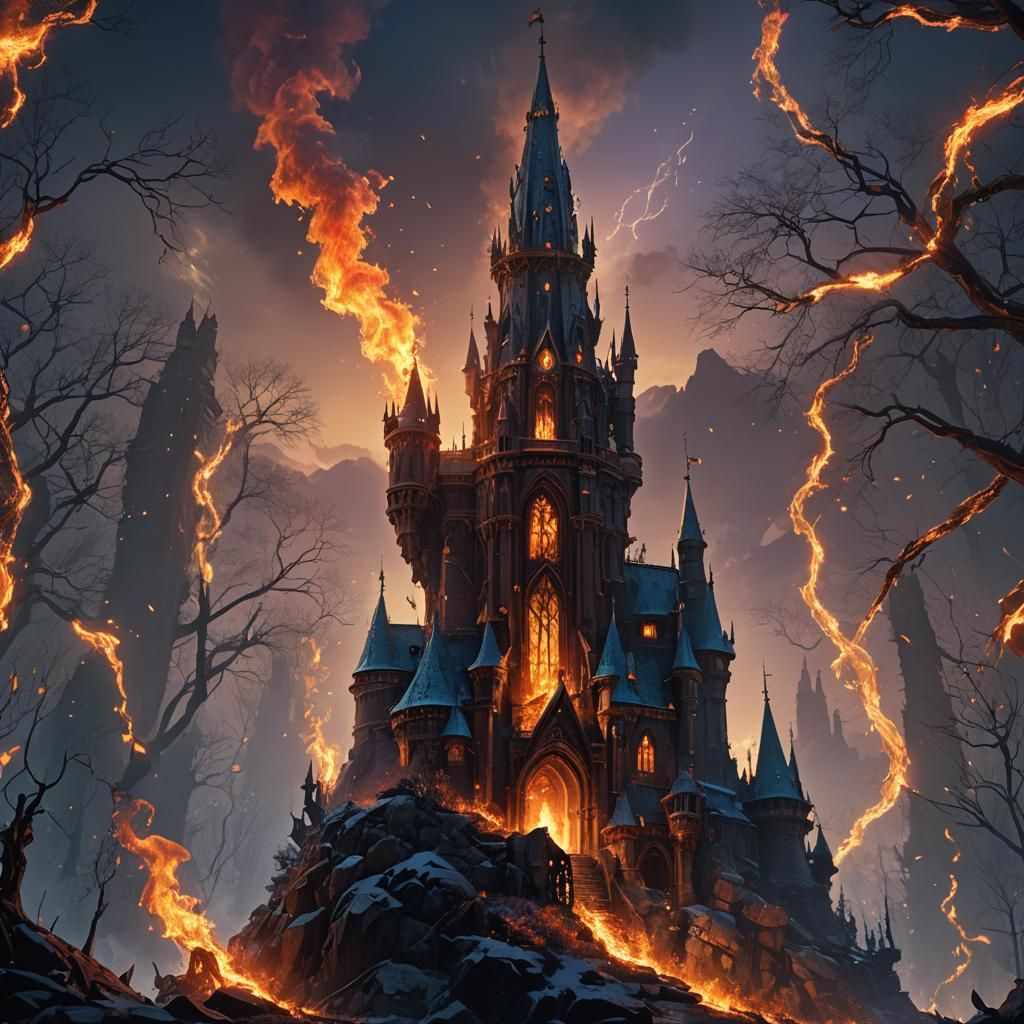 Fantastical Spire of Flame: Detailed Matte Painting