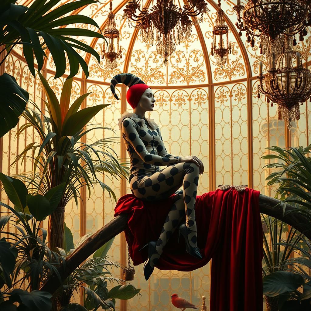 Harlequin in Glass Aviary, Baroque Surrealism