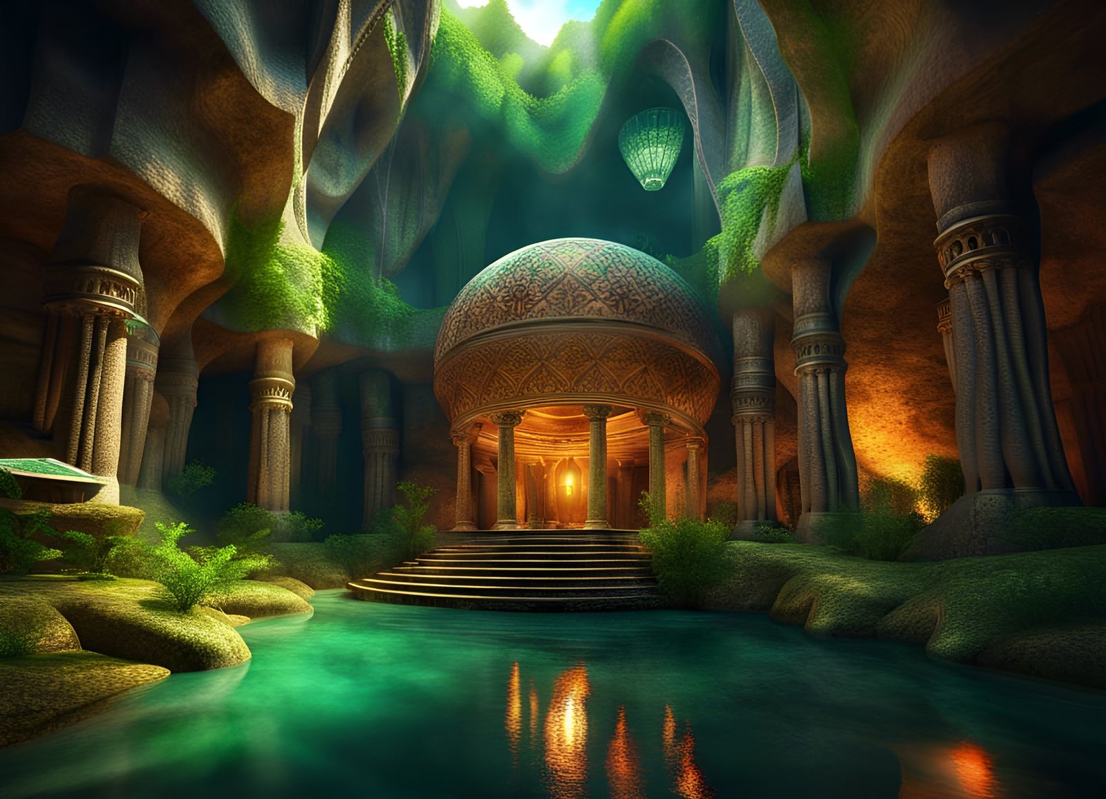 Majestic Cave Palace: A Breathtaking Inner Earth Scene