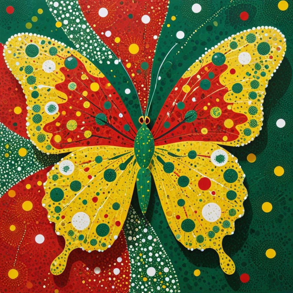 Ethereal Yellow Butterfly Emerges from Vibrant Red Backgroun...