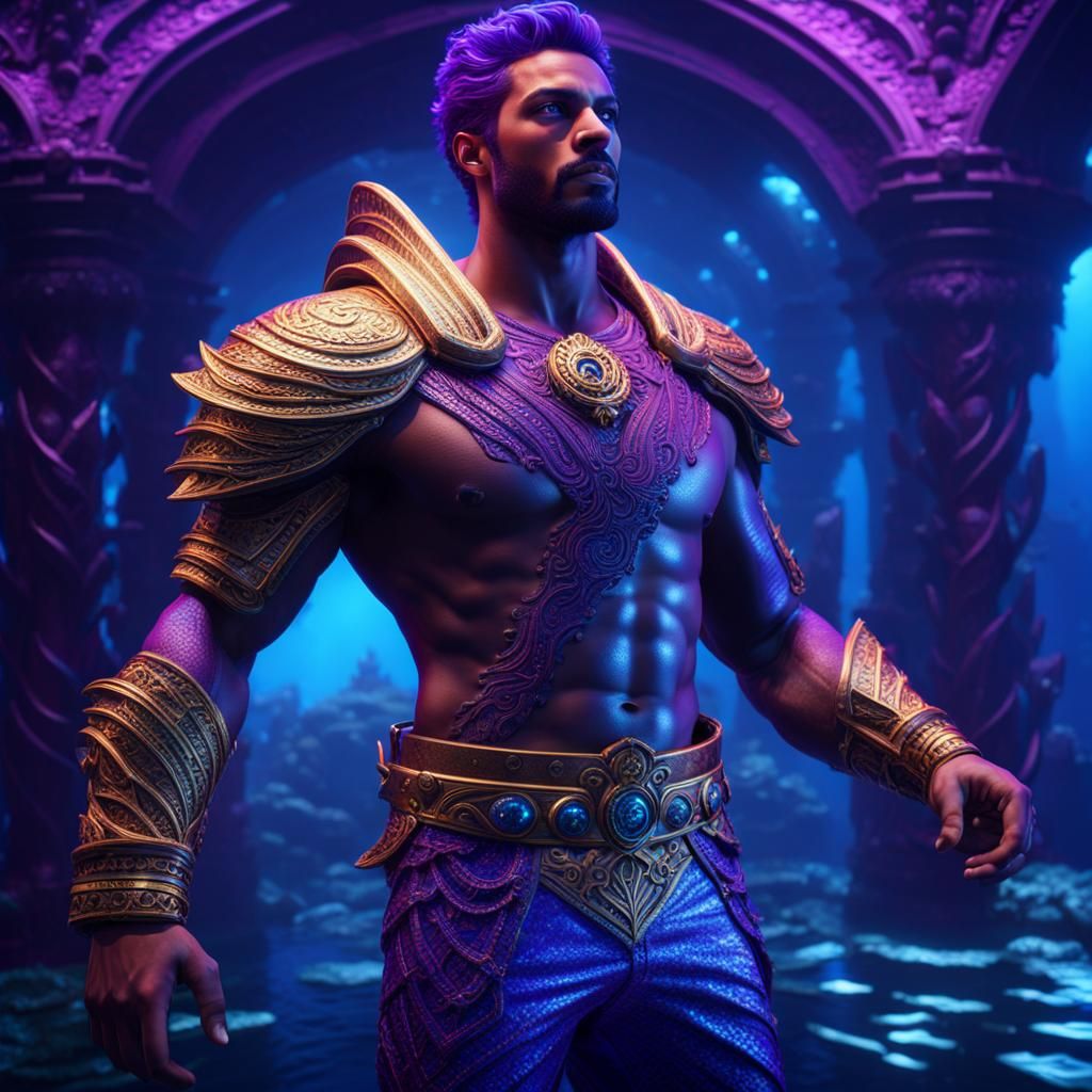 Atlantean Prince in Glowing Underwater Kingdom