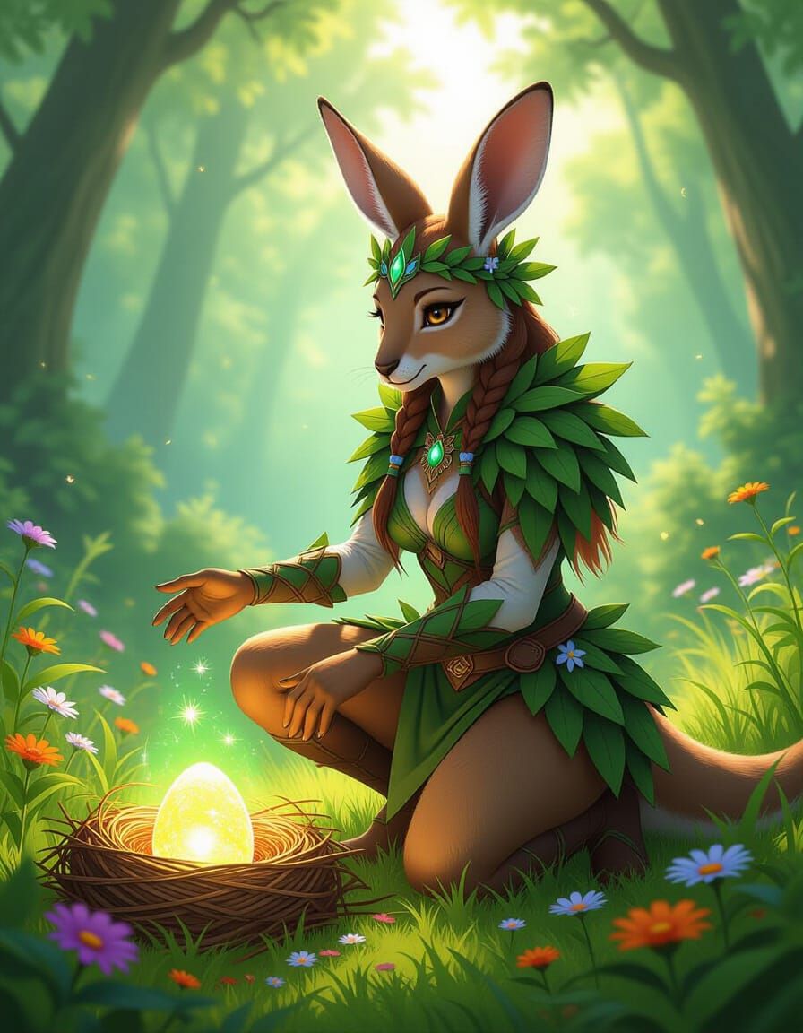 Anime Kangaroo Druid in Emerald Meadow