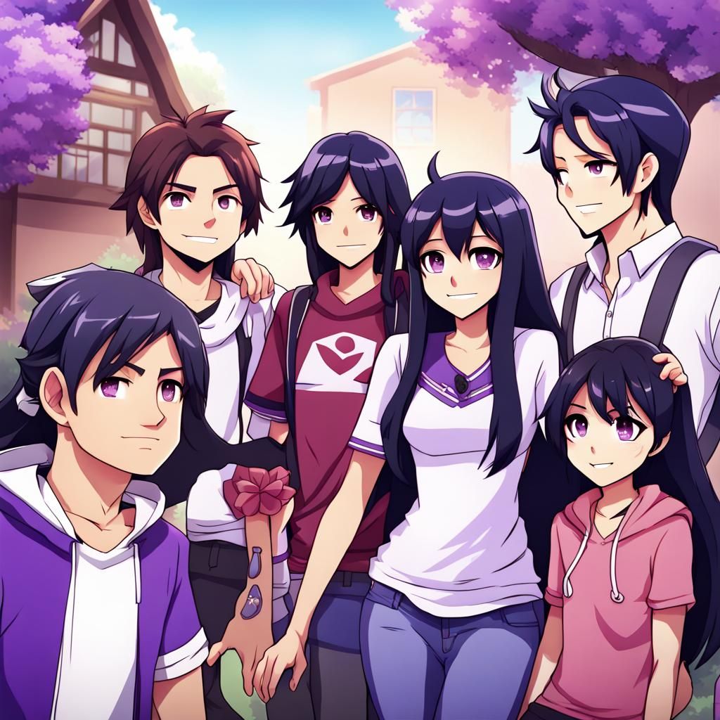 Anime Style Group Portrait of Aphmau, Aaron, and Friends