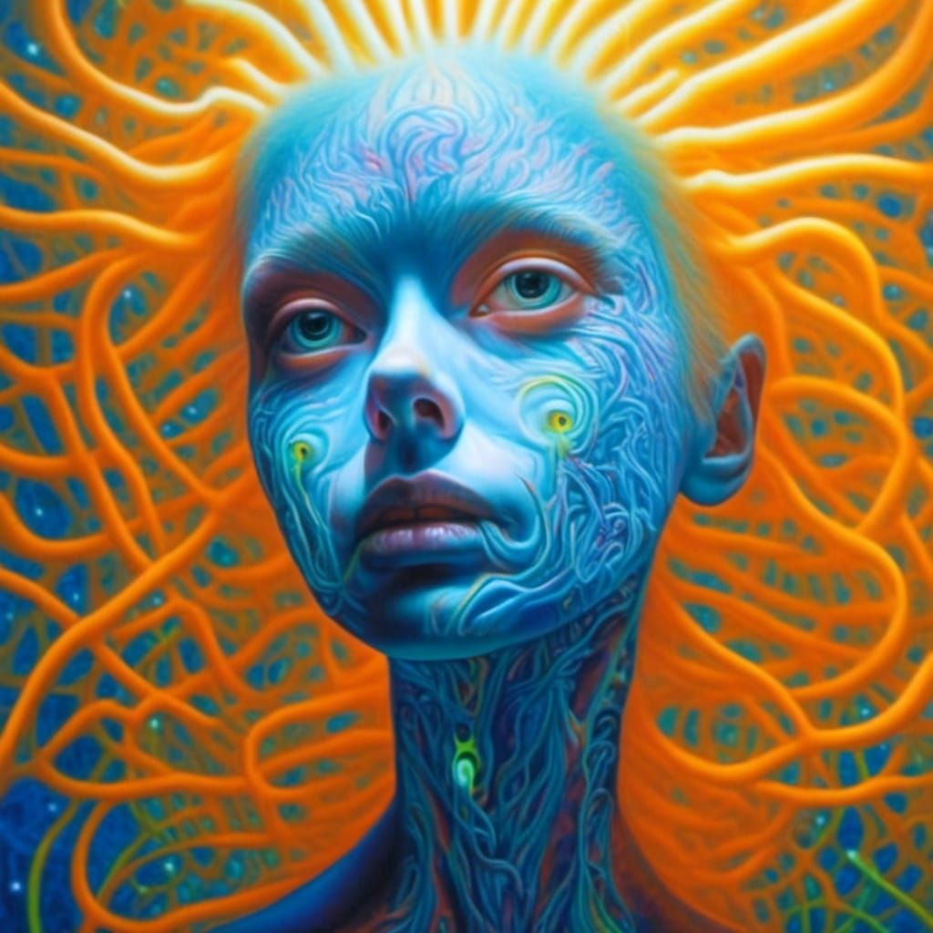 Bioluminescent Fractal Beauty in Surrealist Oil Painting