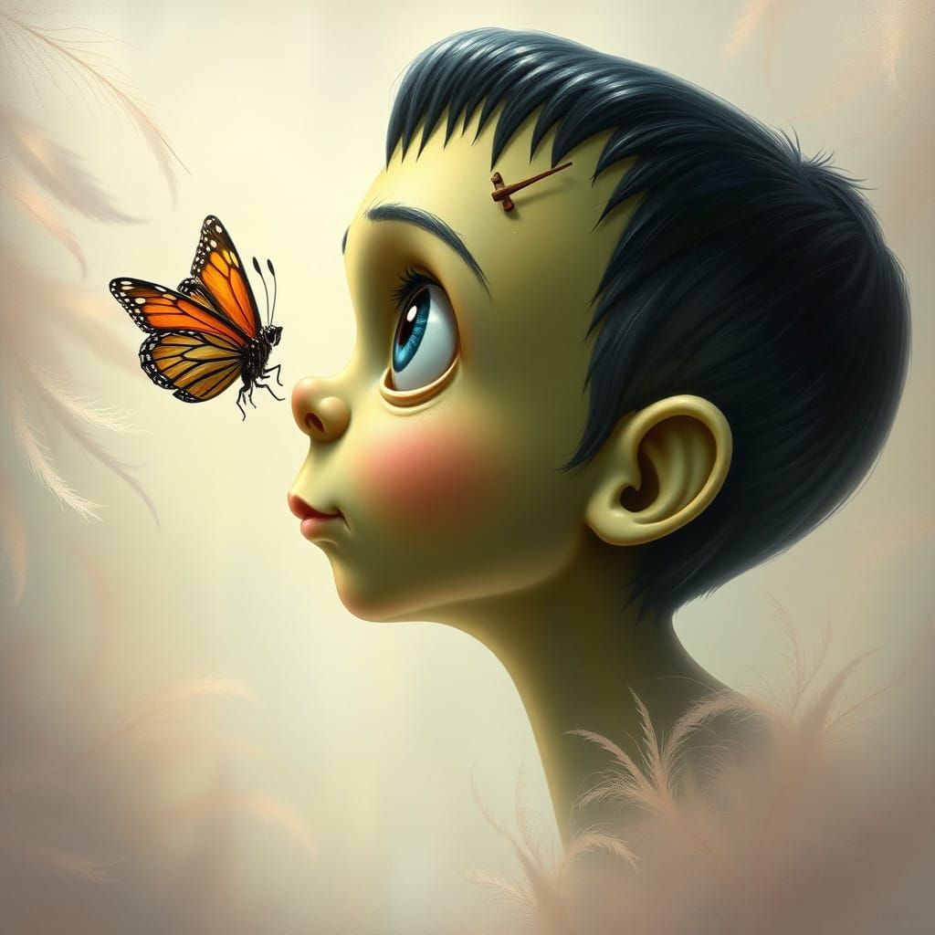 Wide Eyed Baby Frankenstein in Whimsical Wonder