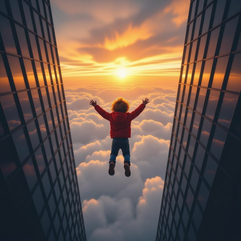 Child Jumps From Skyscraper in Surreal Cinematic Style