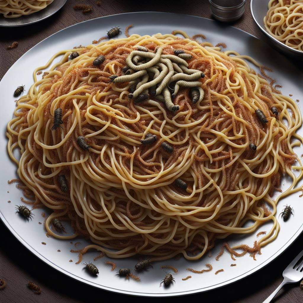 Pasta infested with worms, maggots and cockroaches 🍝