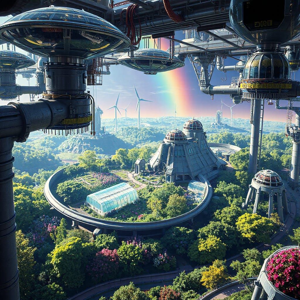 Eco-Futuristic Solarpunk Habitat in Space