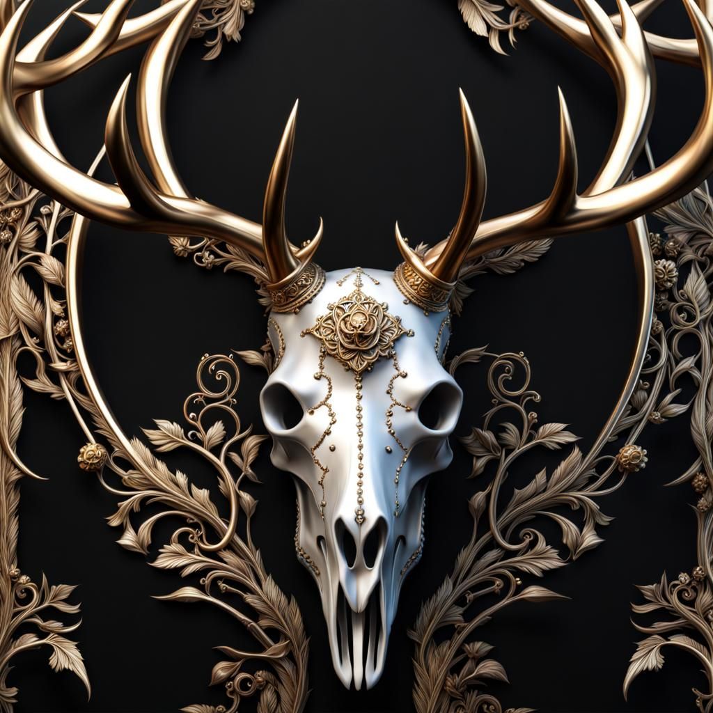 Metallic Stag Skull: Macabre Metal Deity