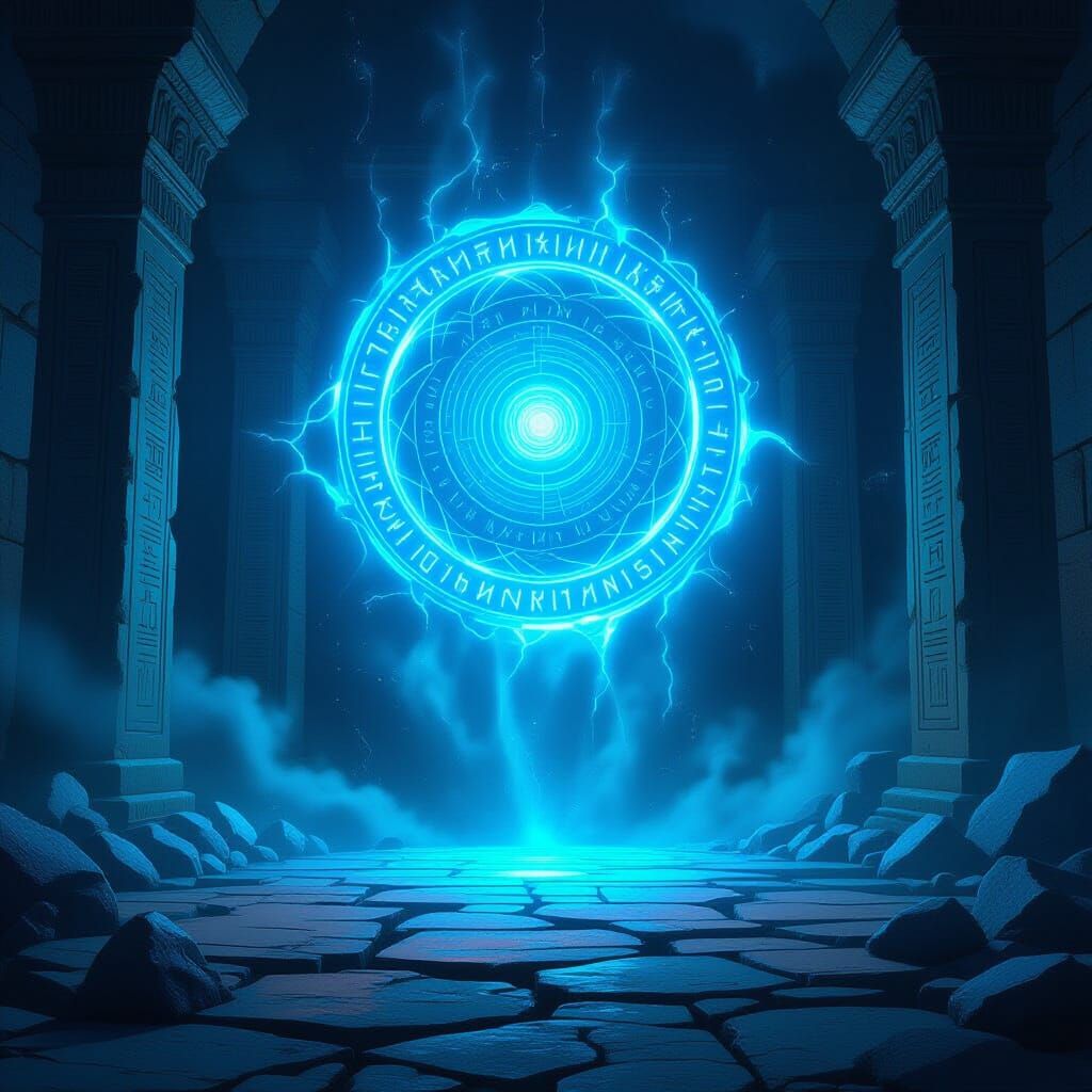 Glowing Portal Above Stone Temple in Digital Art