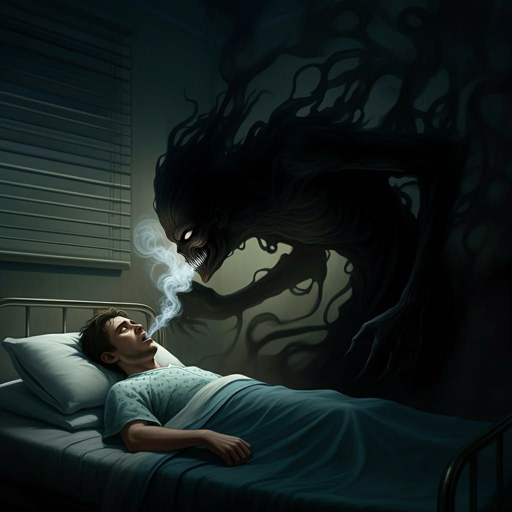 Nightmarish Shadow Stealing Breath in Gothic Horror Style