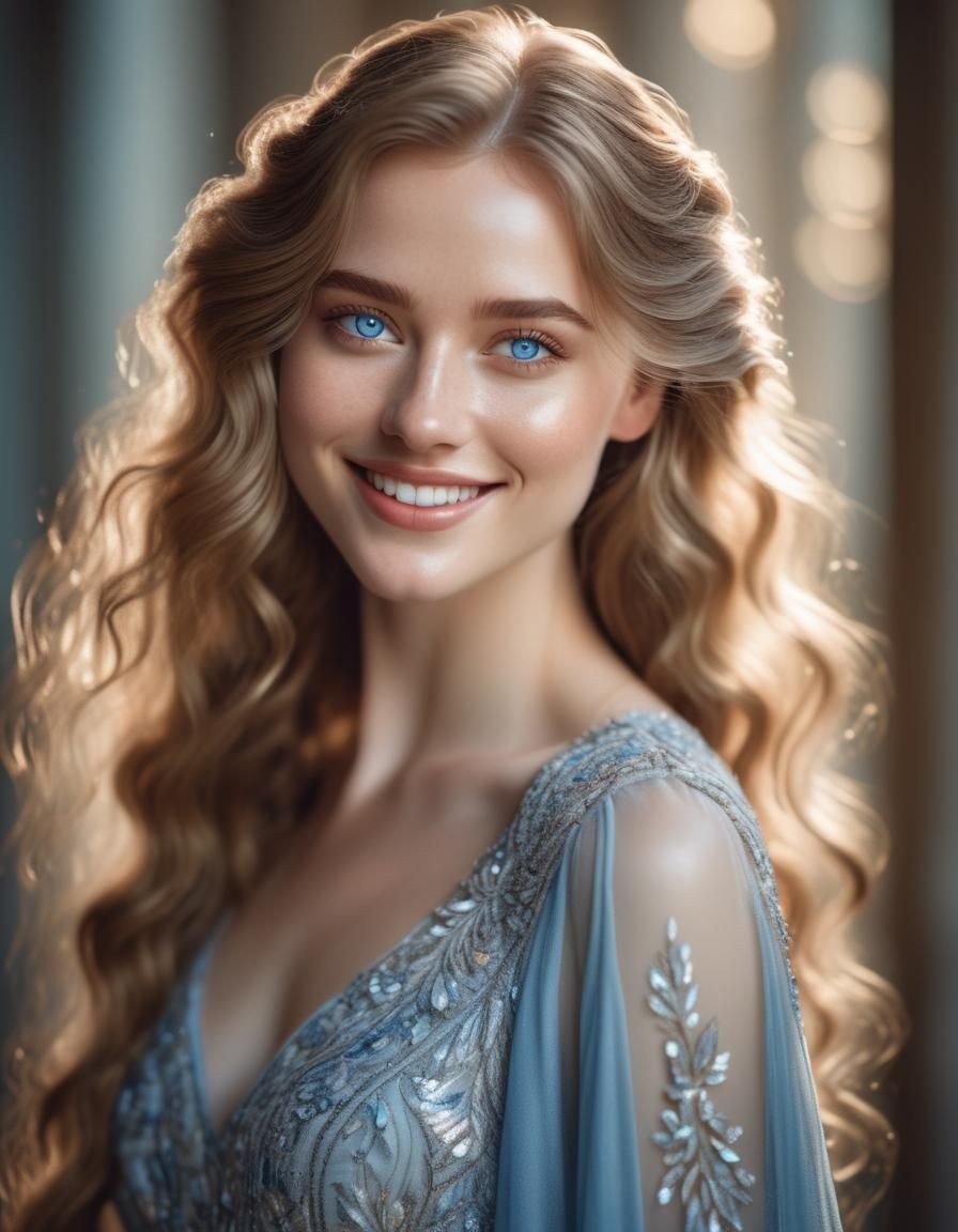 Glamour Portrait of a Beautiful Young Woman with Blue Eyes