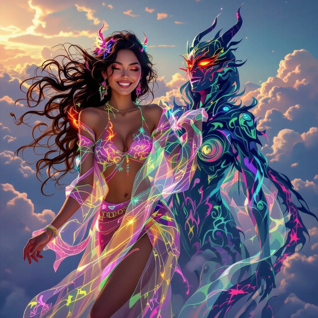 Ethereal Dancer Transforms into Fiery Demoness