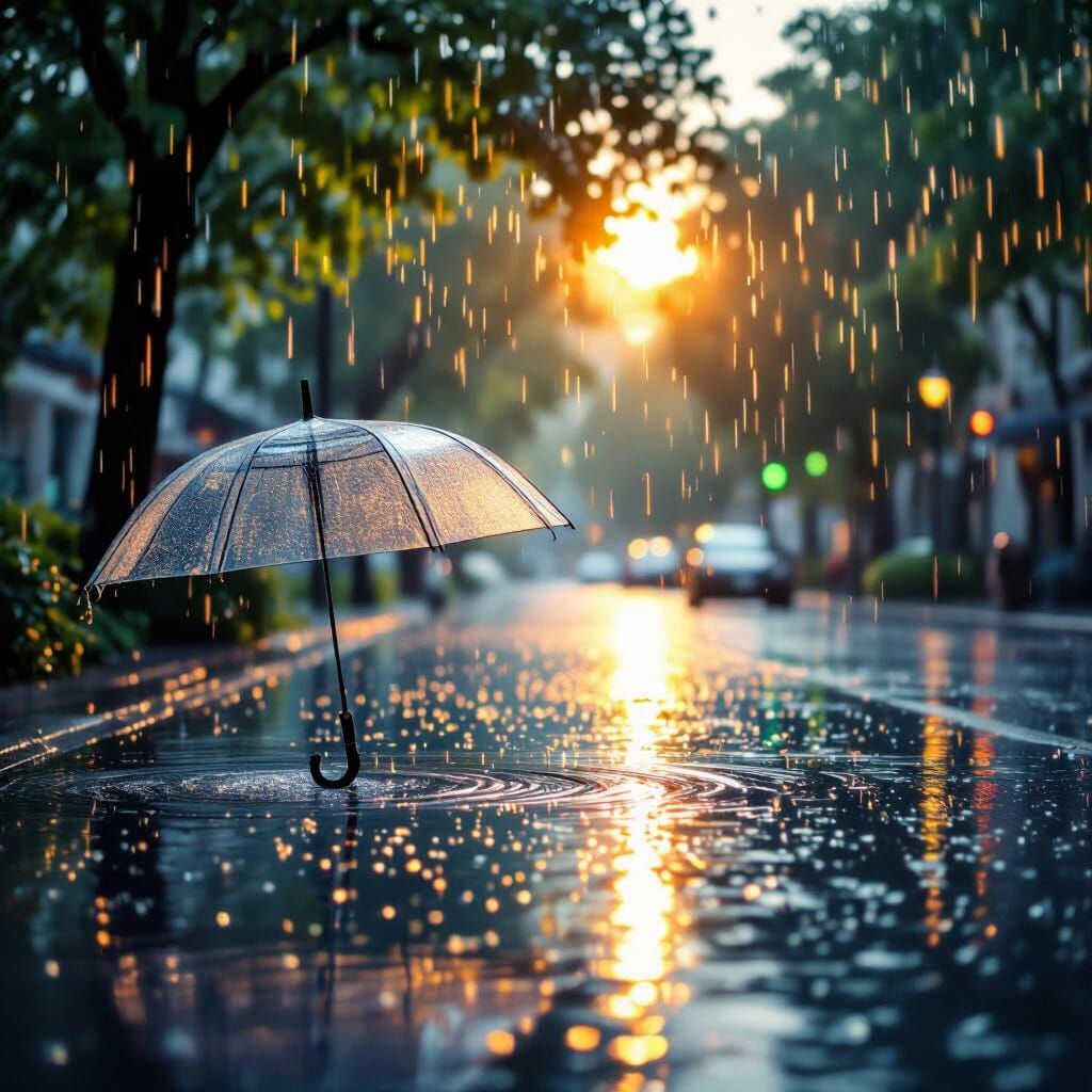Morning Rain Yields Vibrant Rainbow Over Landscape