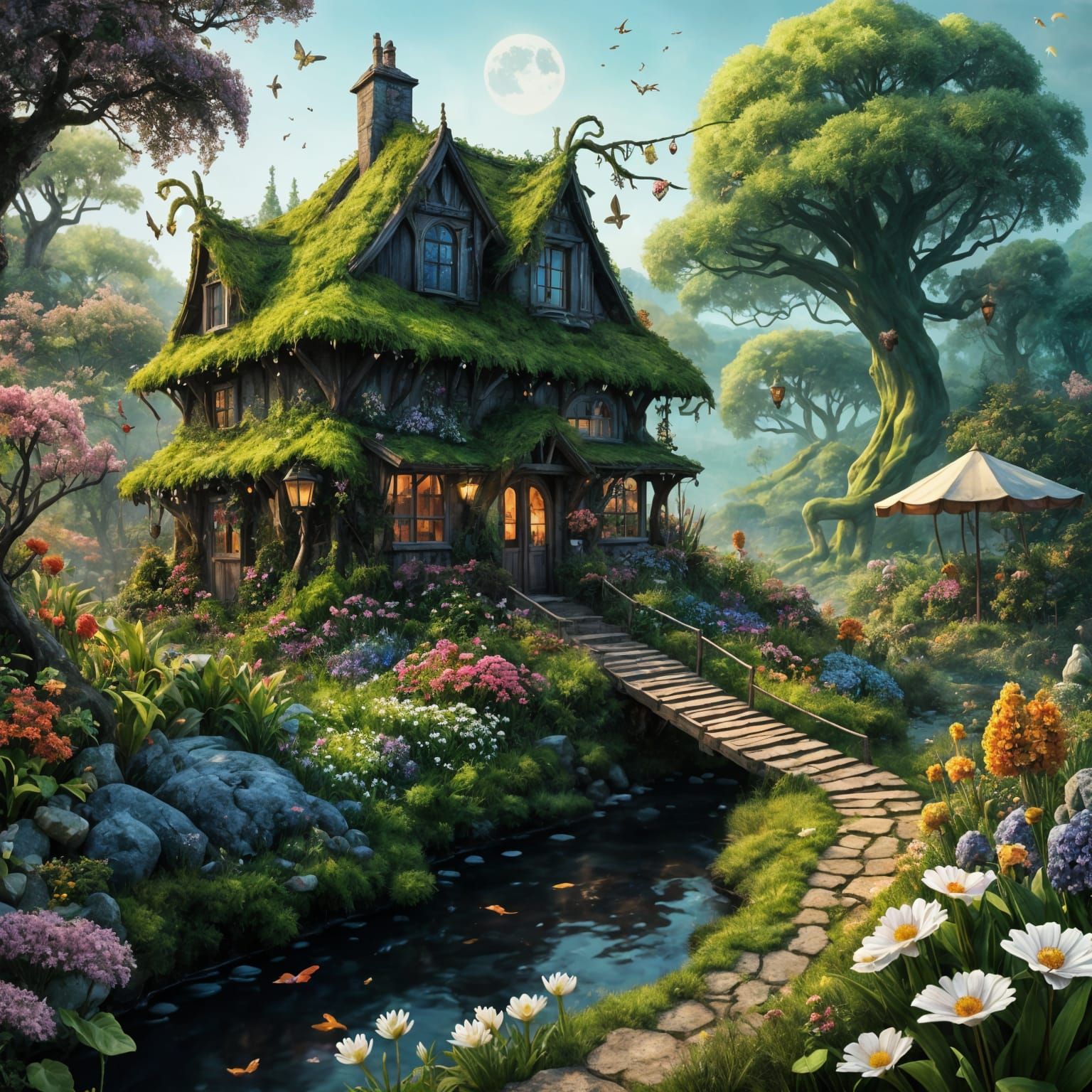 Enchanted Potting Shed in Summer Field at Sunset