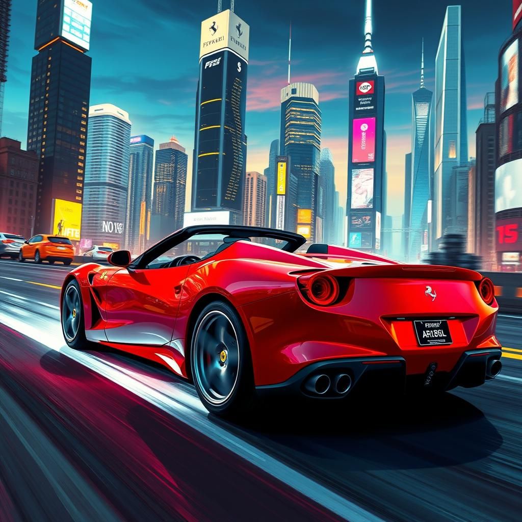 Ferrari Gran Turismo in Cyberpunk Cityscape