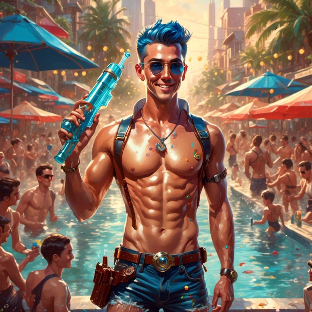 Android Hunk Celebrates Songkran Festival in Bangkok