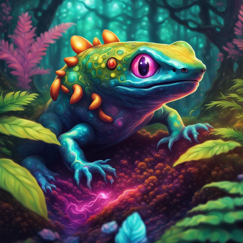 Intelligent Salamander Creature in Lush Forest