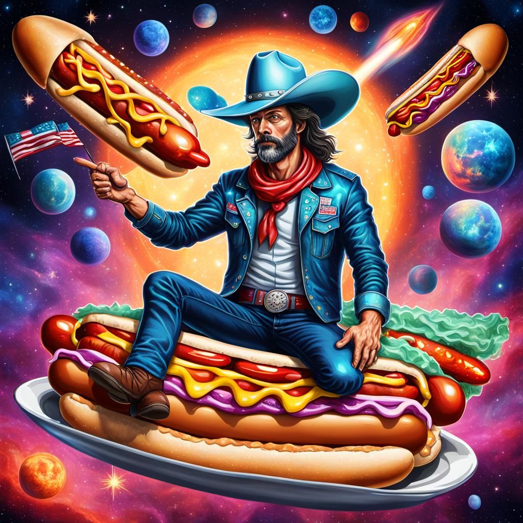 Cosmic Cowboy Hot Dog Rocket by Pablo Amaringo