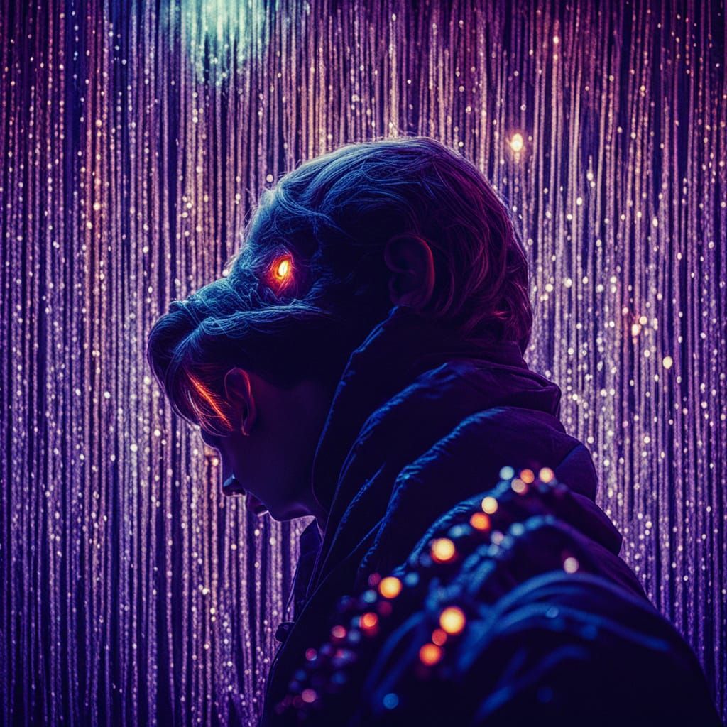 Surreal Yarn Creature in Psychedelic Sewing Room