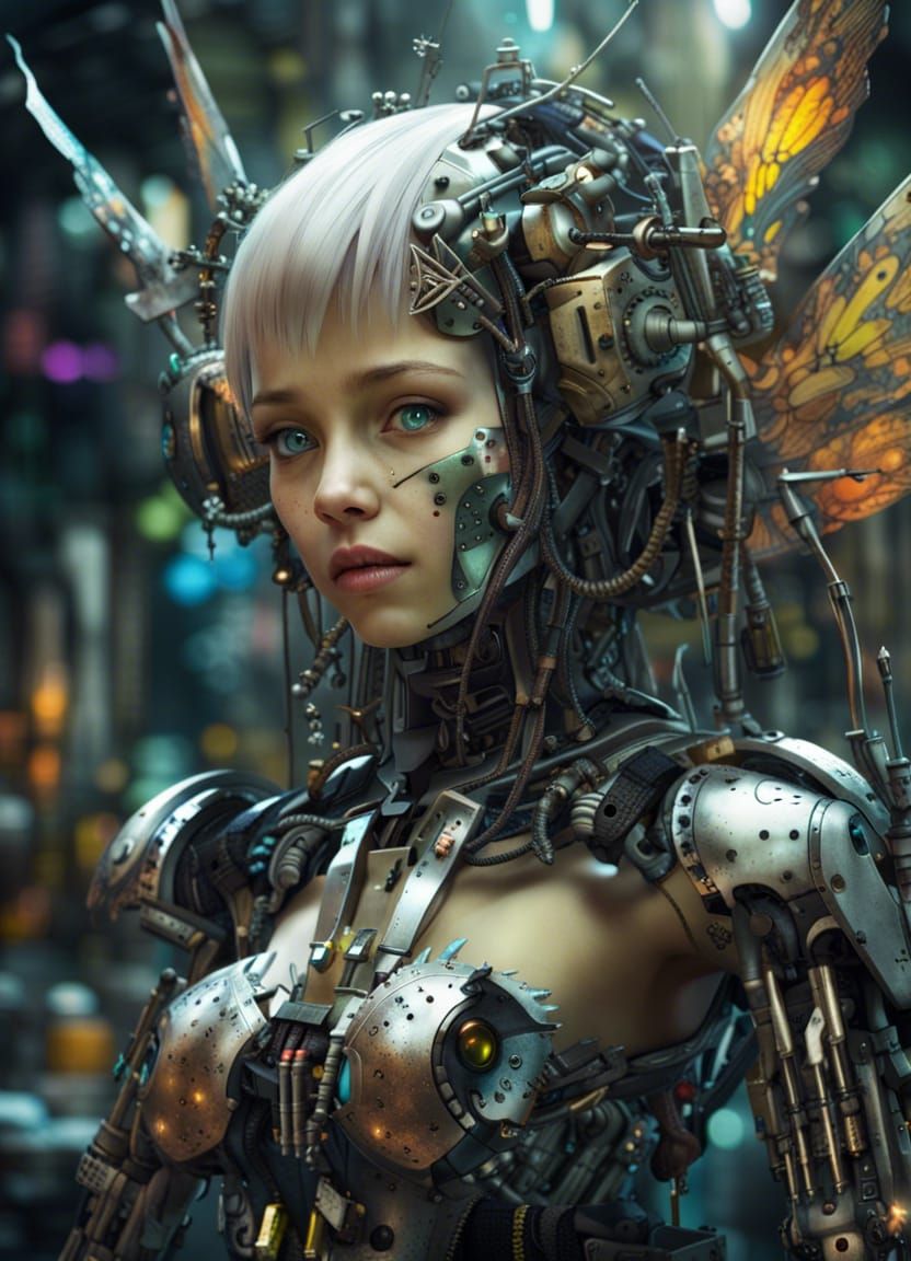 Cyberpunk Robotic Tinkerbell on Skull Island