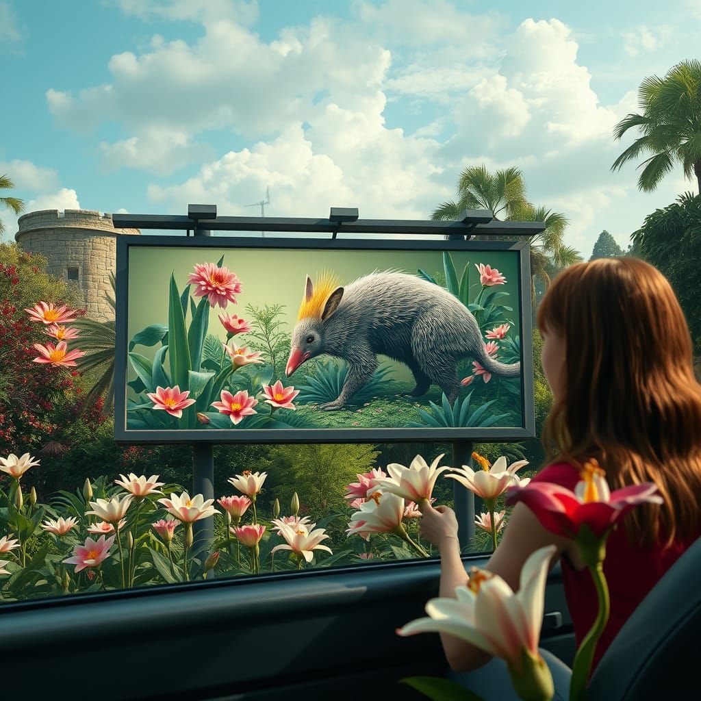 Surreal Zoo Billboard Featuring Platypus in Digital Art Styl...