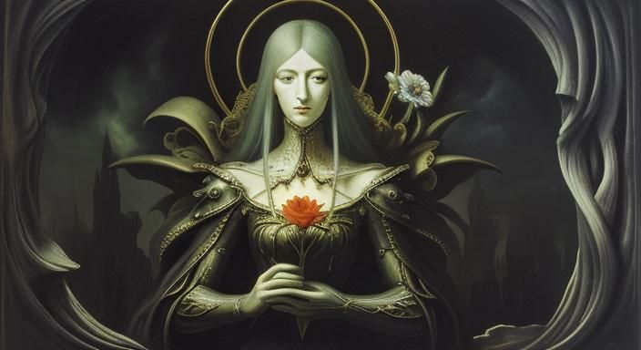 Ethereal Flower Dagger: Surreal Pastel Oil Painting