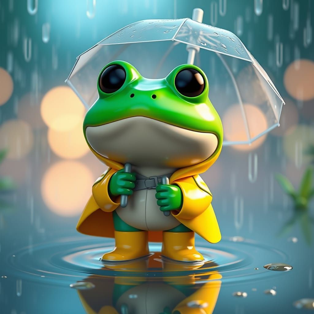 Funko Pop Frog in Raincoat, 3D Anime Art