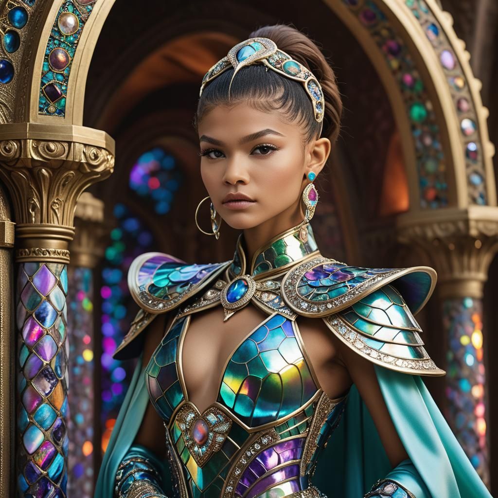 Zendaya in Opalescent Armor, Professional Portrait